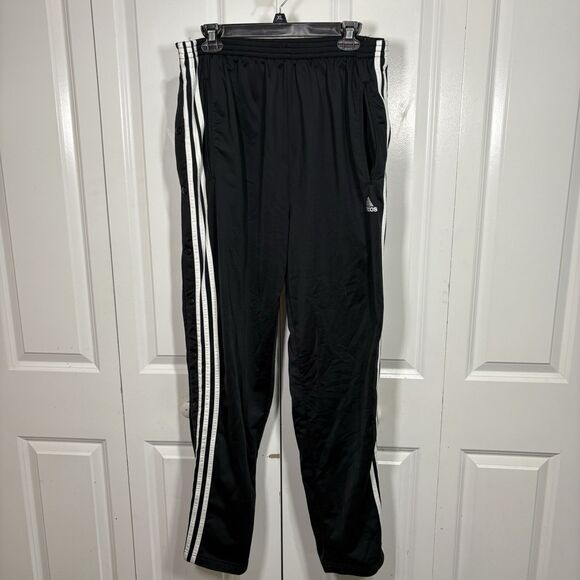 Adidas Mens XL Tear Away Pants Black White Snap Track Athletic Retro Y2K Street - Picture 1 of 9